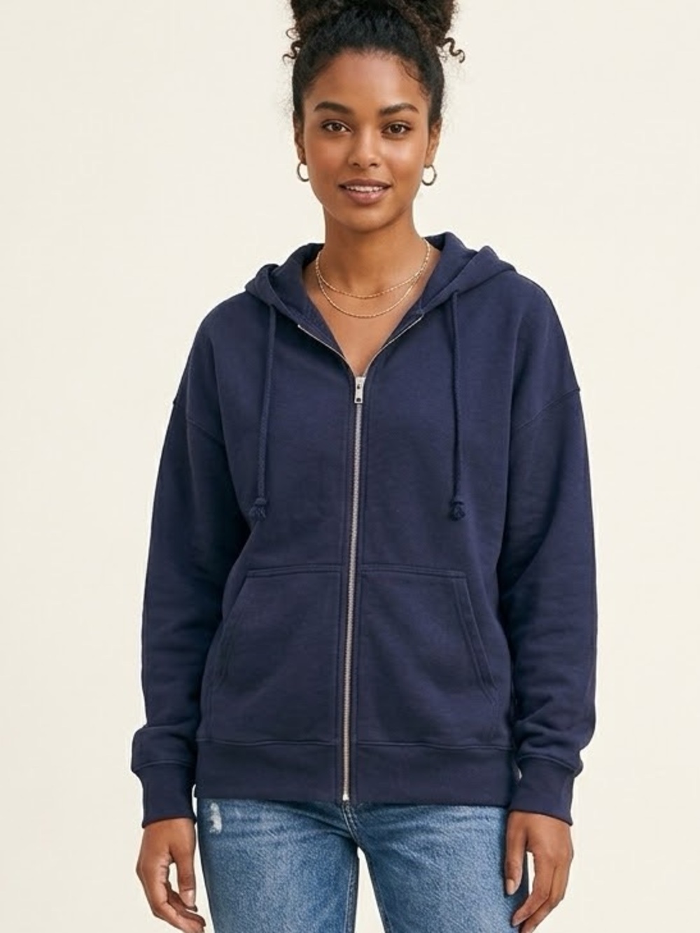 Brandy Melville/John Galt Navy Full-Zip Hoodie ( One Size )